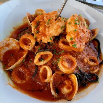 Drifthouse - Delicious seafood fra diavolo with black linguini, lobster, shrimp, clams, all my favorites! - New American Near Me - Sea Bright, New Jersey Drifthouse - Delicious seafood fra diavolo with black linguini, lobster, shrimp, clams, all my favorites! - New American Near Me - Sea Bright, New Jersey