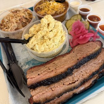 City Limits Barbeque - Texas brisket, pulled pork with crispy pork skin, potato salad and brisket chilli - Barbeque Near Me - West Columbia, South Carolina