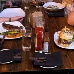 El Moro Spirits & Tavern - El Moro Burger* Pasta & Prawns, and the New York Strip*