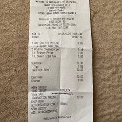 McDonald's - Simple order. Not too big. & the establishment wasn't even busy at the time like it usually is.