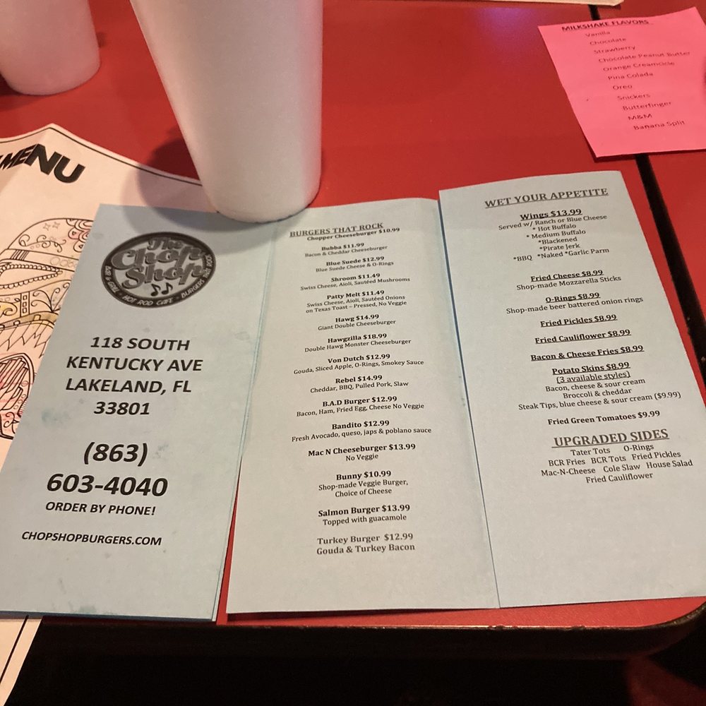 The Chop Shop - Menu from The Chop Shop - Burgers Near Me - Lakeland, Florida