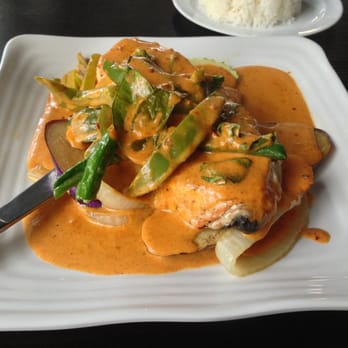 Chao Doi Thai Restaurant - Grilled salmon steak a la panang is outstanding. - Thai Near Me - Pasadena, California Chao Doi Thai Restaurant - Grilled salmon steak a la panang is outstanding. - Thai Near Me - Pasadena, California