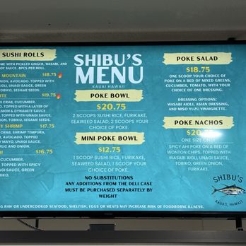 Shibu’s - 8/2026 menu FRESH NEVER FROZEN #supportlocalalways - Poke Near Me - Lihue, Hawaii Shibu’s - 8/2026 menu FRESH NEVER FROZEN #supportlocalalways - Poke Near Me - Lihue, Hawaii