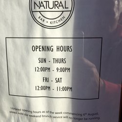 Natural Bar and Kitchen - Opening hours