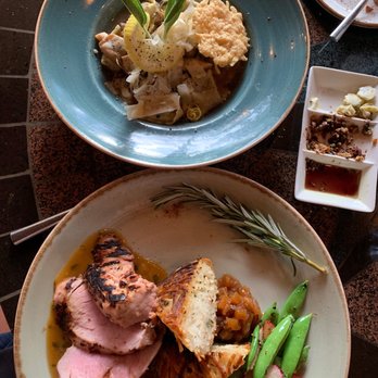 Desert Bistro - Mushroom Agnolotti Pasta and Pork Tenderloin with Reduced Apple Relish - New American Near Me - Moab, Utah Desert Bistro - Mushroom Agnolotti Pasta and Pork Tenderloin with Reduced Apple Relish - New American Near Me - Moab, Utah