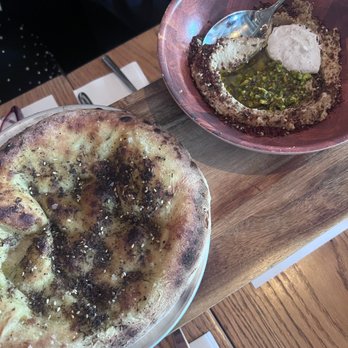 Sunday In Brooklyn - Ofira's pita and hummus with pistachio tahini and sumac yogurt - New American Near Me - Brooklyn, New York