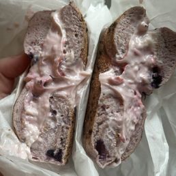 Blueberry bagel with triple berry cream cheese Blueberry bagel with triple berry cream cheese