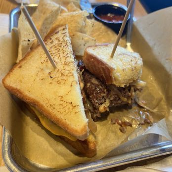 Buffalo Wild Wings - Patty melt and chips with salsa. - Sports Bars Near Me - Elkhart, Indiana