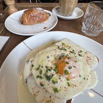 Manon Brasserie - Croque Forestier, latte, chocolate croissant - Coffee & Tea Near Me - Sydney, NSW