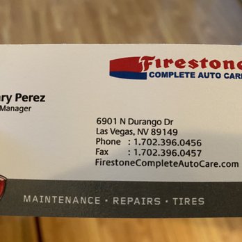 Firestone Complete Auto Care - Shop Manager business card. - Tires Near Me - Las Vegas, Nevada