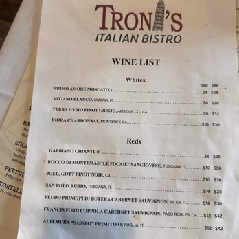 Tronis Italian Bistro - Wine list - Italian Near Me - Lebanon, Ohio Tronis Italian Bistro - Wine list - Italian Near Me - Lebanon, Ohio