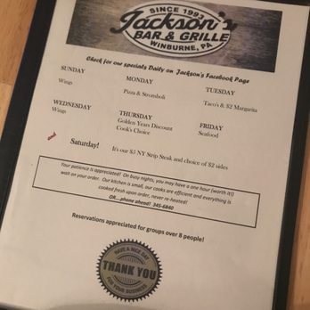 Jackson's Bar & Grille - the menu - Bars Near Me - Winburne, Pennsylvania Jackson's Bar & Grille - the menu - Bars Near Me - Winburne, Pennsylvania