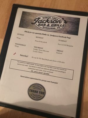 Menu photo 2 Jackson's Bar & Grille Winburne, PA