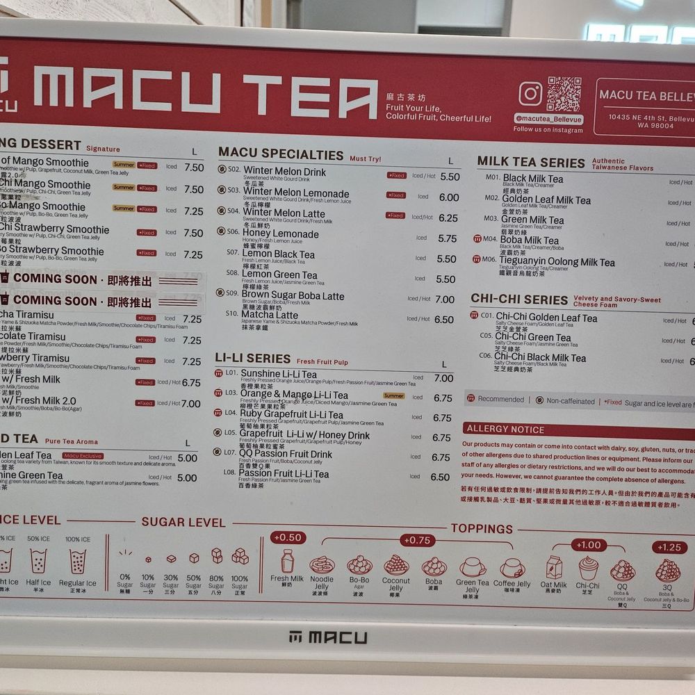 Macu Tea - Menu - Bubble Tea Near Me - Bellevue, Washington