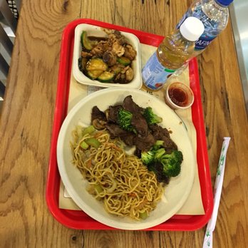 Pan Asian Express - Beef and broccoli with side and water and apple juice - Pan Asian Near Me - Las Vegas, Nevada