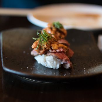 Kiraku - American wagyu beef with uni nigiri was different and intriguing... I think I liked it  if order again - Tapas/Small Plates Near Me - Berkeley, California