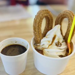 XRO Fresh Churro Bar - Tres Leches Affogato (Double Shot Espresso & Vanilla Gelato topped w/ Condensed Milk, Dulce de Leche and 2 Churros)