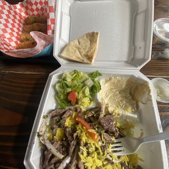 Baba K - Beef shawarma entree sampler, comes with rice, salad,hummus and pita. - Mediterranean Near Me - Rancho Cucamonga, California Baba K - Beef shawarma entree sampler, comes with rice, salad,hummus and pita. - Mediterranean Near Me - Rancho Cucamonga, California