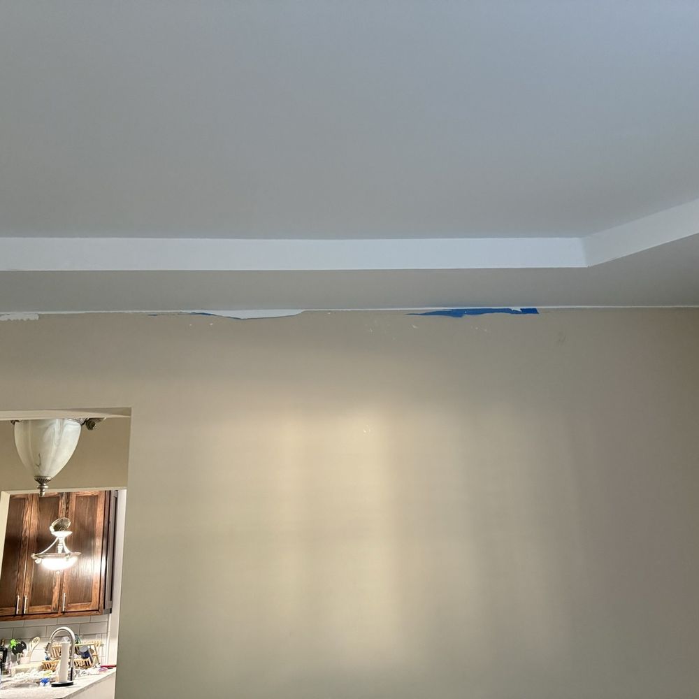 Frank Drywall - Paint peeled away by tape and tape left over from holding up tarps - Drywall Installation & Repair Near Me