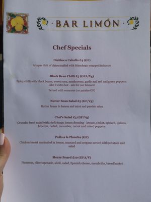 Menu photo 4 Bar Limón Great Malvern, WOR