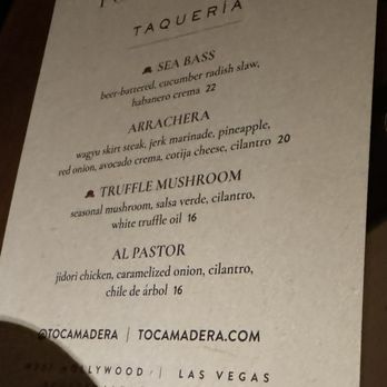 Toca Madera - Dinner Taco Menu - Steakhouses Near Me - Houston, Texas Toca Madera - Dinner Taco Menu - Steakhouses Near Me - Houston, Texas