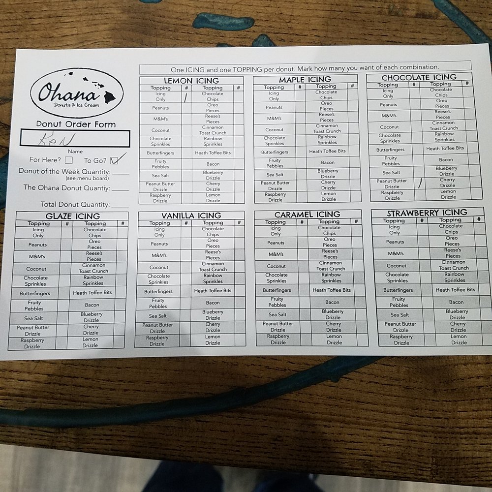 Ohanalulu - order form for designing your own coatings - Donuts Near Me - Fishers, Indiana Ohanalulu - order form for designing your own coatings - Donuts Near Me - Fishers, Indiana