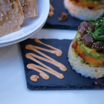 Table 3A - Ahi Poke Tower with homemade wonton crisps - Vegan Near Me - Amsterdam, New Hampshire