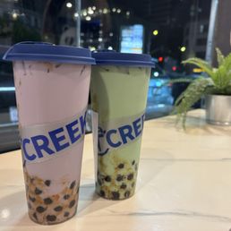 Ube tea with boba and Pandan Milk Tea with boba Ube tea with boba and Pandan Milk Tea with boba