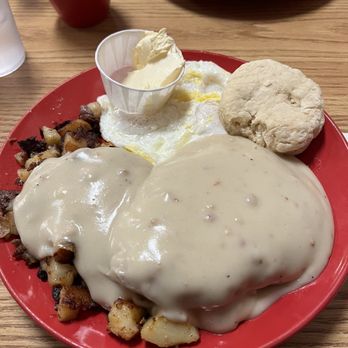 Pappy's Greasy Spoon - chicken fried steak with baby reds and homemade biscuit... Mmmm - American Near Me - Canby, Oregon