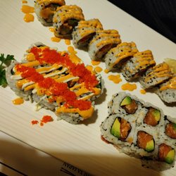 Alaska roll, volcano roll and salmon avocado roll