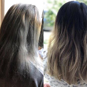 Phia Salon - Bad balayage on left, after color repair on right by Autumn! - Hair Salons Near Me - Columbus, Ohio Phia Salon - Bad balayage on left, after color repair on right by Autumn! - Hair Salons Near Me - Columbus, Ohio