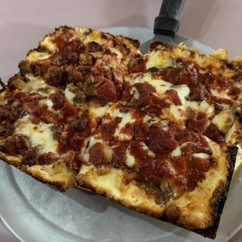 Loui's Pizza - Half meat lovers, half pepperoni and mushroom. - Pizza Near Me - Hazel Park, Michigan Loui's Pizza - Half meat lovers, half pepperoni and mushroom. - Pizza Near Me - Hazel Park, Michigan