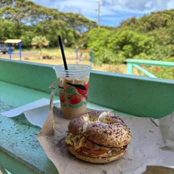 Little Fish Coffee - Vanilla Latte - 16 oz. Breakfast Bagel - Cafes Near Me - Koloa, Hawaii Little Fish Coffee - Vanilla Latte - 16 oz. Breakfast Bagel - Cafes Near Me - Koloa, Hawaii