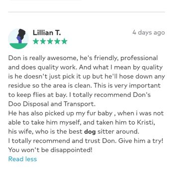 Kristis Pet Care - A review from a client sent to me - Pet Waste Removal Near Me Kristis Pet Care - A review from a client sent to me - Pet Waste Removal Near Me