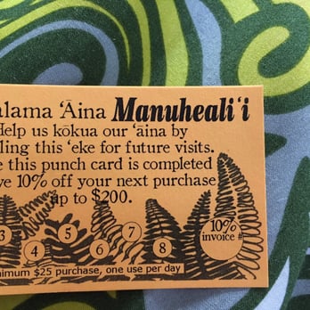 Manuheali'i - Don't forget to get your card. 10% off next purchase when filled. - Men's Clothing Near Me - Kailua, Hawaii