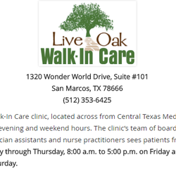 Live Oak Walk-In Care - Live oak's new address and hours