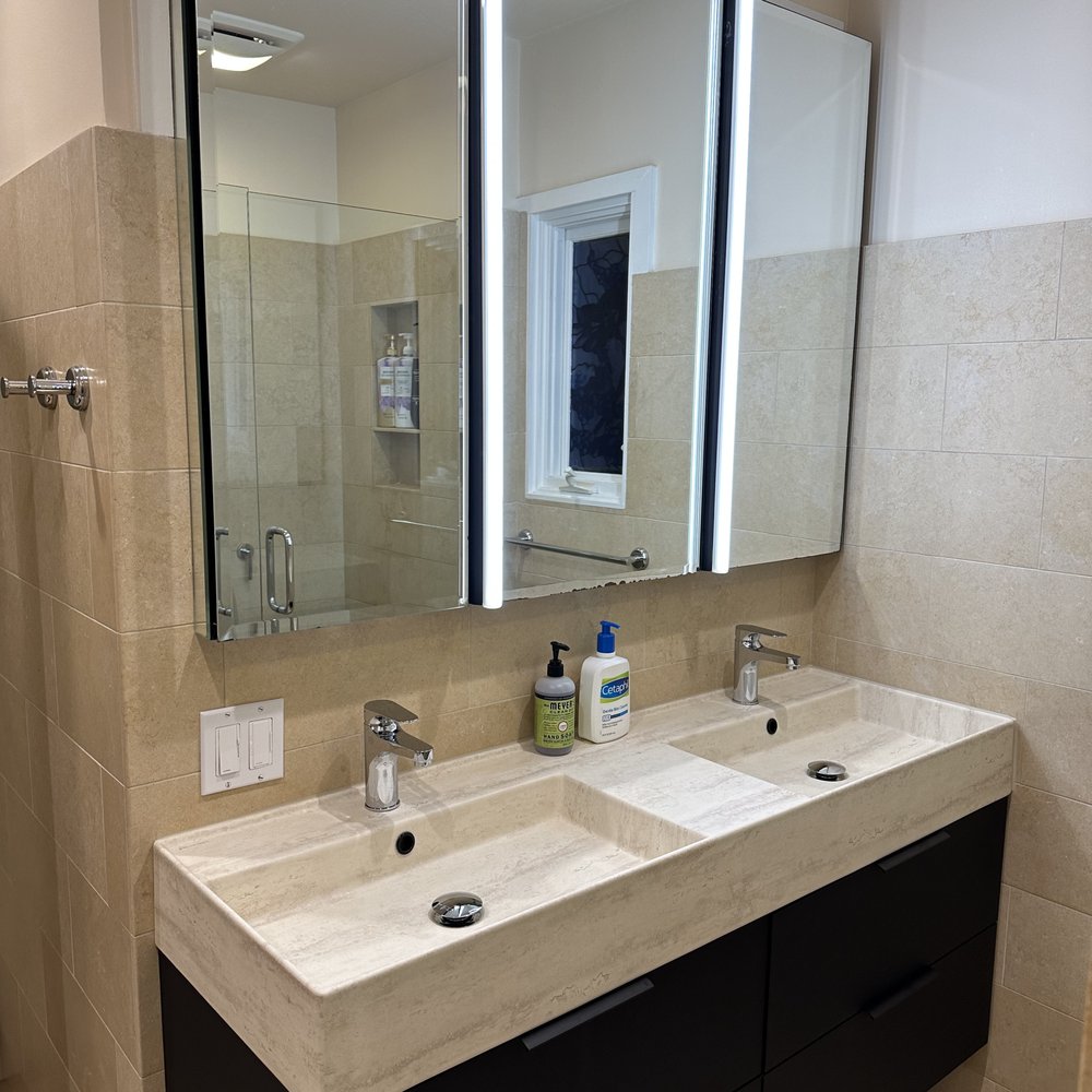 Hannes Ots - Floating Vanity and dual sink install. Replacing old standing vanity with single sink. - General Contractors Near Me Hannes Ots - Floating Vanity and dual sink install. Replacing old standing vanity with single sink. - General Contractors Near Me