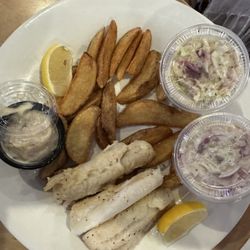 Willow River Saloon/Carbone's Pizzeria - Baked fish fry with jo jo potatoes