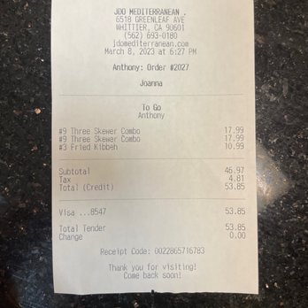 Siraj’s Shawarma - Receipt. - Mediterranean Near Me - Whittier, California Siraj’s Shawarma - Receipt. - Mediterranean Near Me - Whittier, California