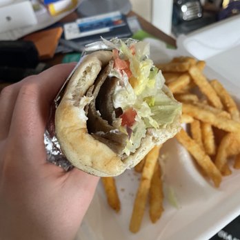 Sultan's Deli - Original Gyro Sandwich with Greek Fries. AMAZING! - Mediterranean Near Me - Apex, North Carolina Sultan's Deli - Original Gyro Sandwich with Greek Fries. AMAZING! - Mediterranean Near Me - Apex, North Carolina