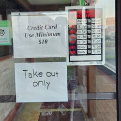 Ming's Garden - No Dine In / Hours / Credit Card / No Smoking Signs.