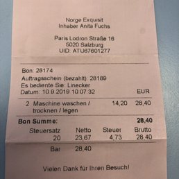 Receipt for one load of laundry split colors and whites. Receipt for one load of laundry split colors and whites.