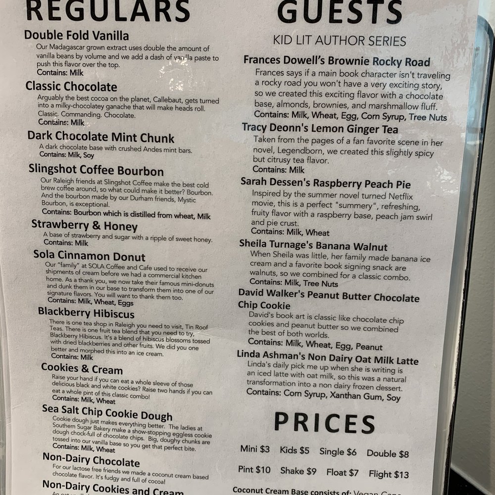 Two Roosters Ice Cream - Menu - Ice Cream & Frozen Yogurt Near Me - Raleigh, North Carolina