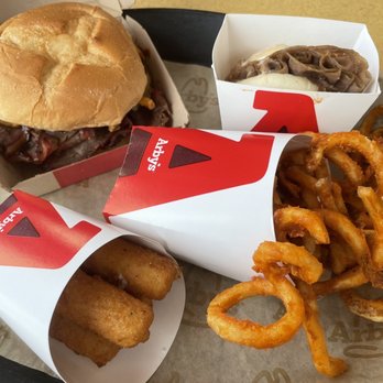 Arby's - Smokehouse Brisket, Roast Beef Slider, Mozzarella Sticks, and Curly Fries - Fast Food Near Me - Mission Hills, California Arby's - Smokehouse Brisket, Roast Beef Slider, Mozzarella Sticks, and Curly Fries - Fast Food Near Me - Mission Hills, California