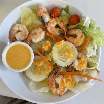 The Sea South East Asian Kitchen and Sushi - Salad with ginger dressing and grilled shrimp - Sushi Bars Near Me - Delray Beach, Florida The Sea South East Asian Kitchen and Sushi - Salad with ginger dressing and grilled shrimp - Sushi Bars Near Me - Delray Beach, Florida