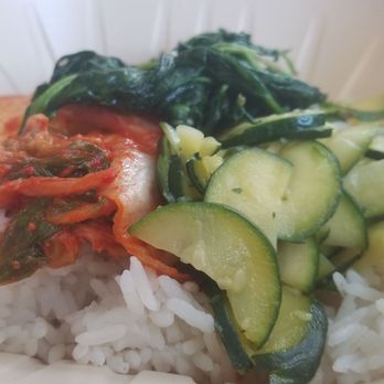 BIBIMIX - Rice with korean side dishes (kimchi, sauteed spinach, zucchini) that comes with the kimchi stew/jigae - Korean Near Me - Arlington, Virginia