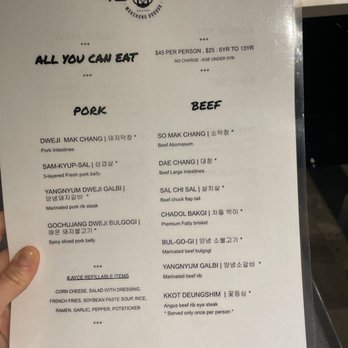 Jeong K Bbq & Makchang - Menu 1 (ayce 45 per person for 90 min with all the refillable sides!!) - Korean Near Me - Springfield, Virginia Jeong K Bbq & Makchang - Menu 1 (ayce 45 per person for 90 min with all the refillable sides!!) - Korean Near Me - Springfield, Virginia