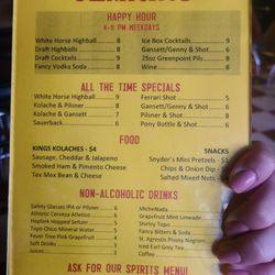Temkin's Bar - Menu