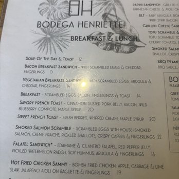 Bodega Henriette - Breakfast & Sandwich Menu - Bars Near Me - Toronto, Ontario