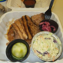 Brisket Platter with Coleslaw, Pickles & Pickled Red Onion Brisket Platter with Coleslaw, Pickles & Pickled Red Onion